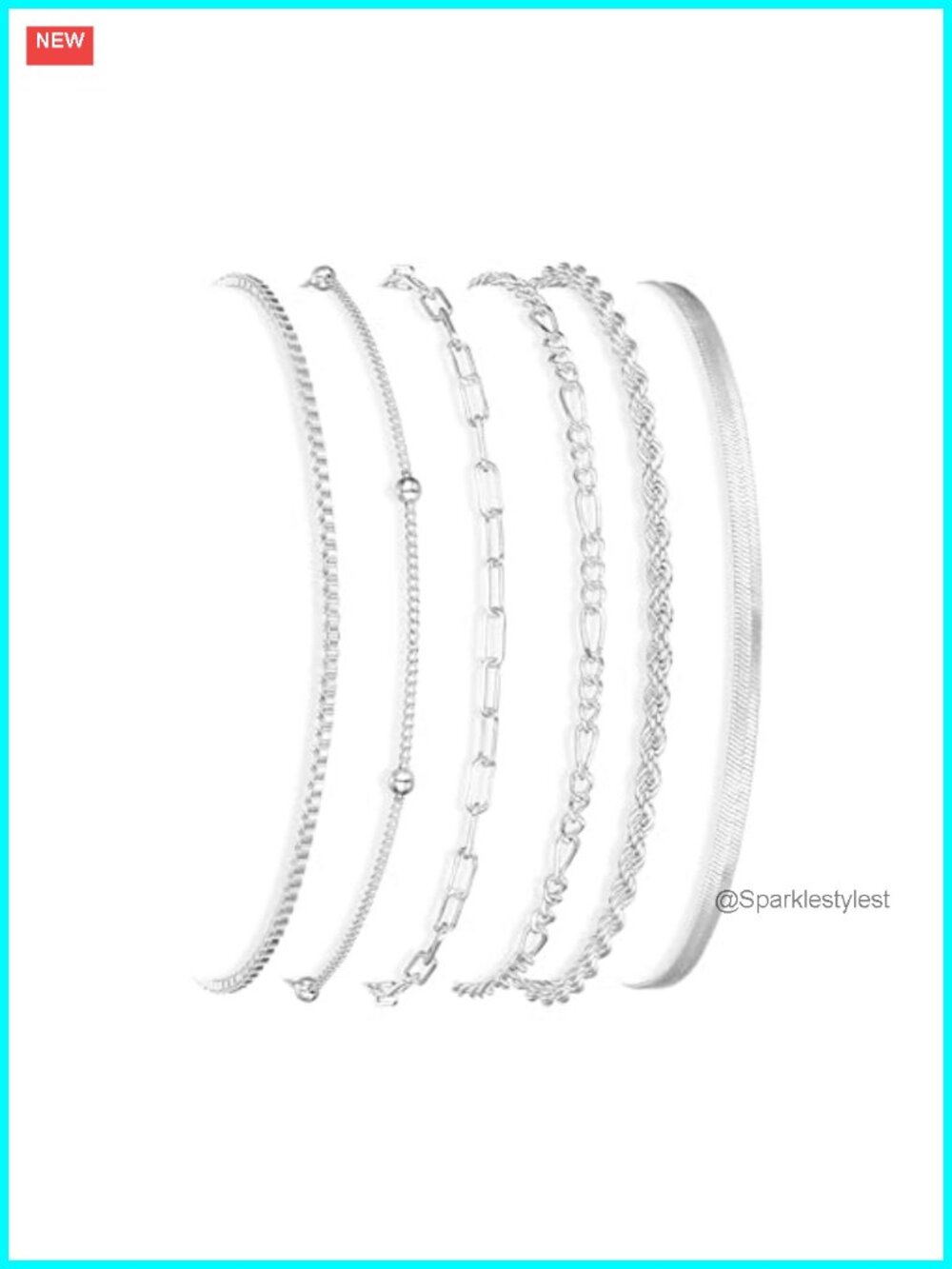 14k Silver Filled Stackable Chain Bracelet Set Adjustable Layered Women